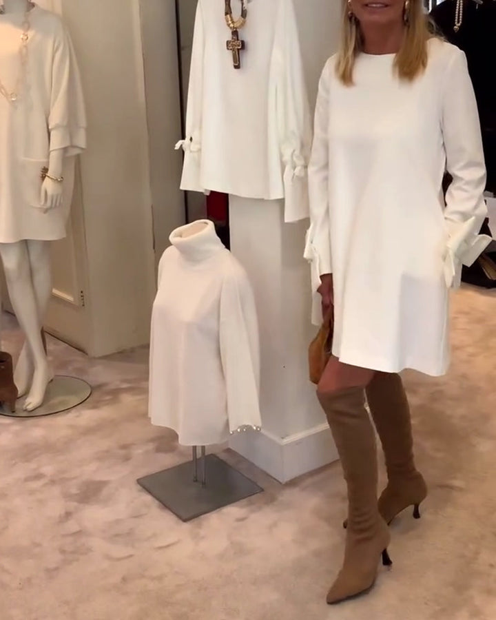 Ines™ | Women’s Bold Dress with Round Collar and Flounce Sleeves