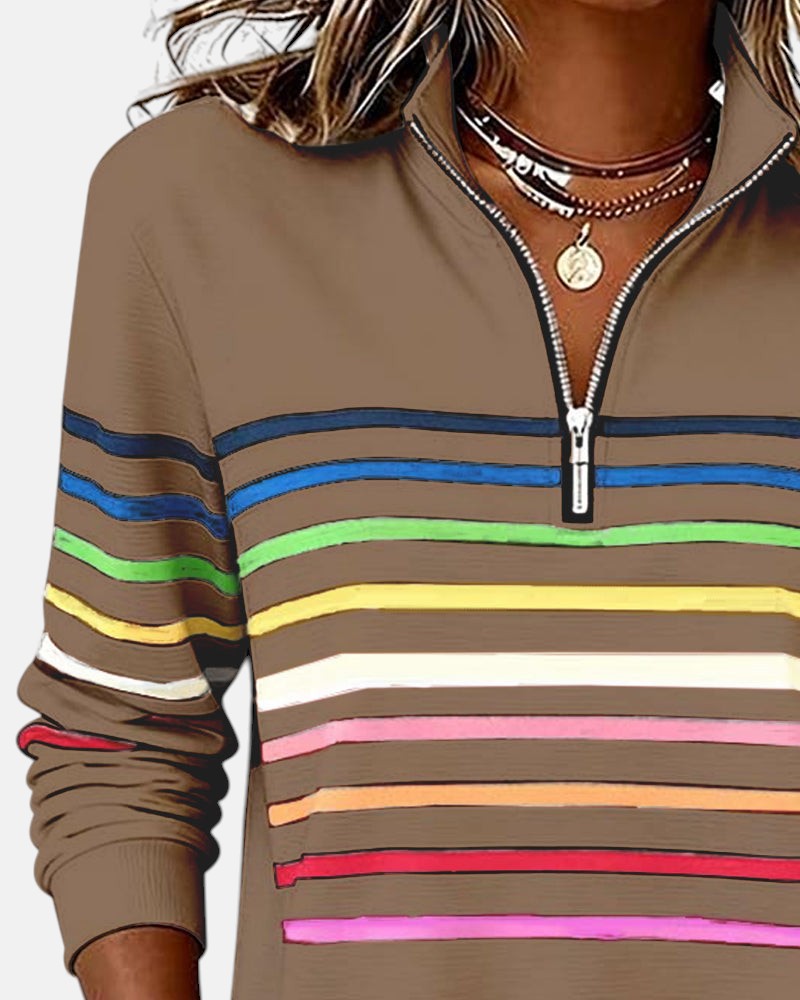 CAOIMHE | RAINBOW STRIPED ZIP SWEATSHIRT