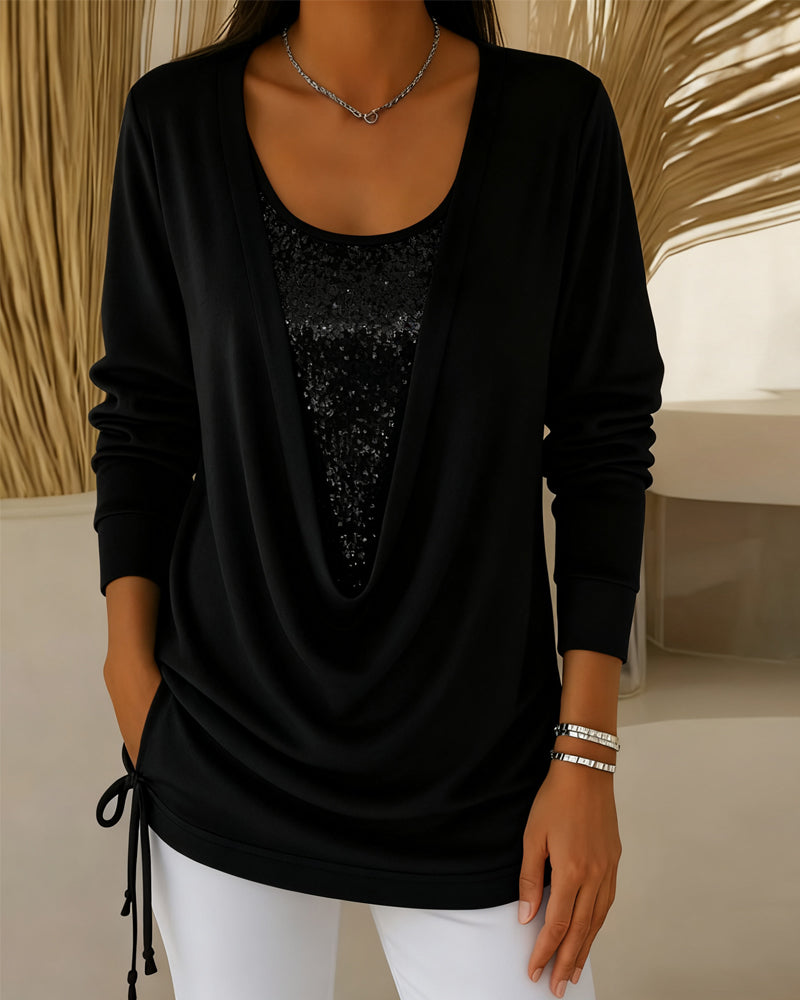 Dina™ | Women’s Contrast Sequin Top with Faux Two-Piece Look