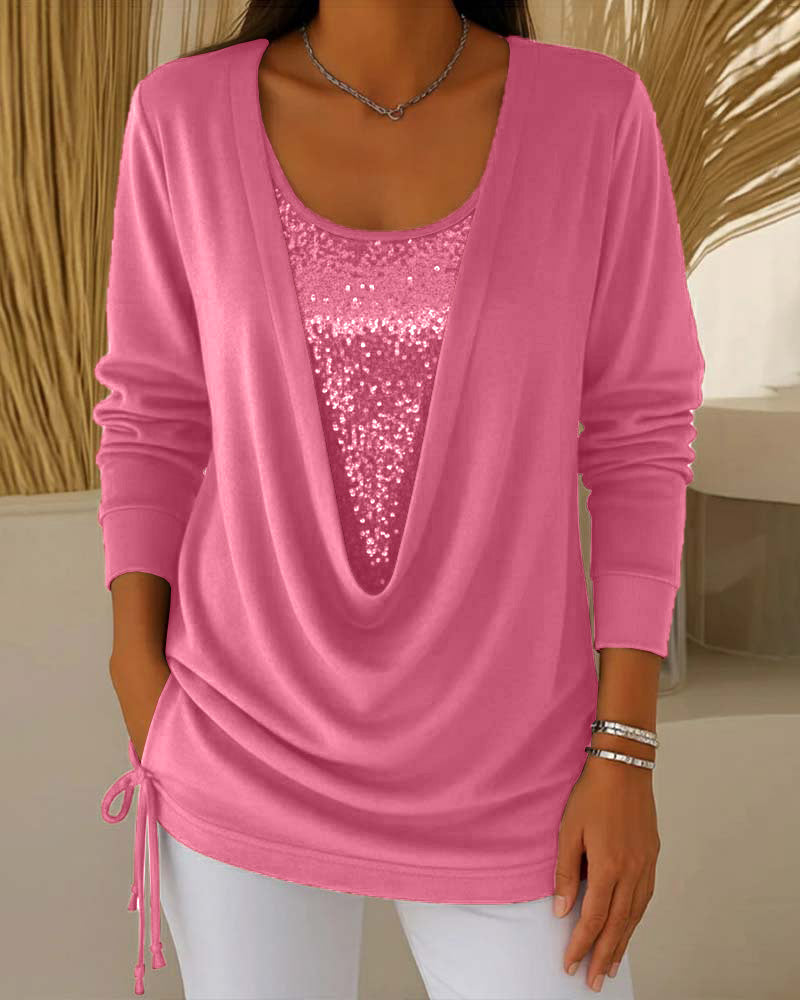 Dina™ | Women’s Contrast Sequin Top with Faux Two-Piece Look