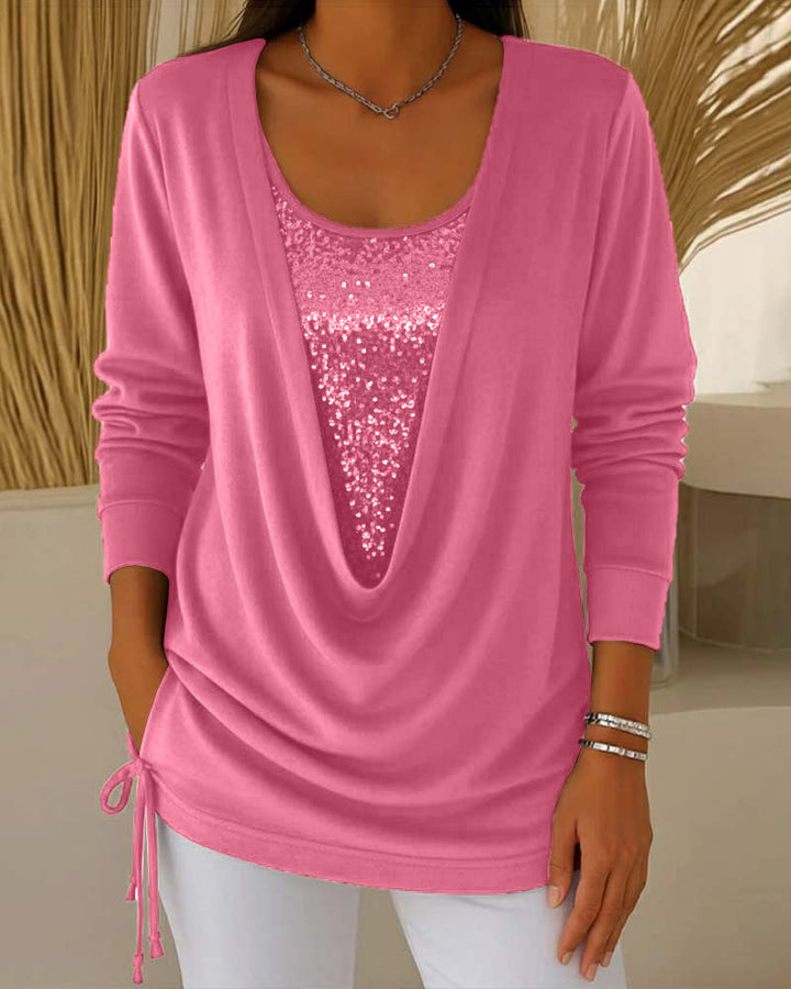 Dina™ | Women’s Contrast Sequin Top with Faux Two-Piece Look