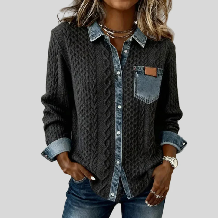 SADHBH | CABLE KNIT DENIM PATCHWORK SHIRT