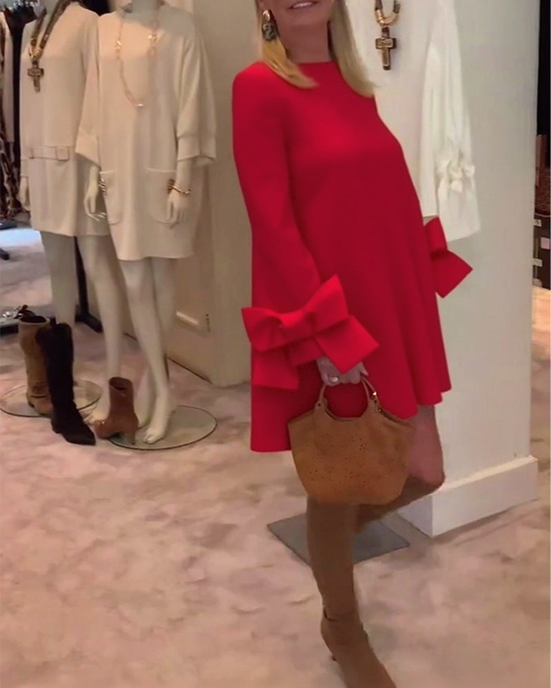 Ines™ | Women’s Bold Dress with Round Collar and Flounce Sleeves