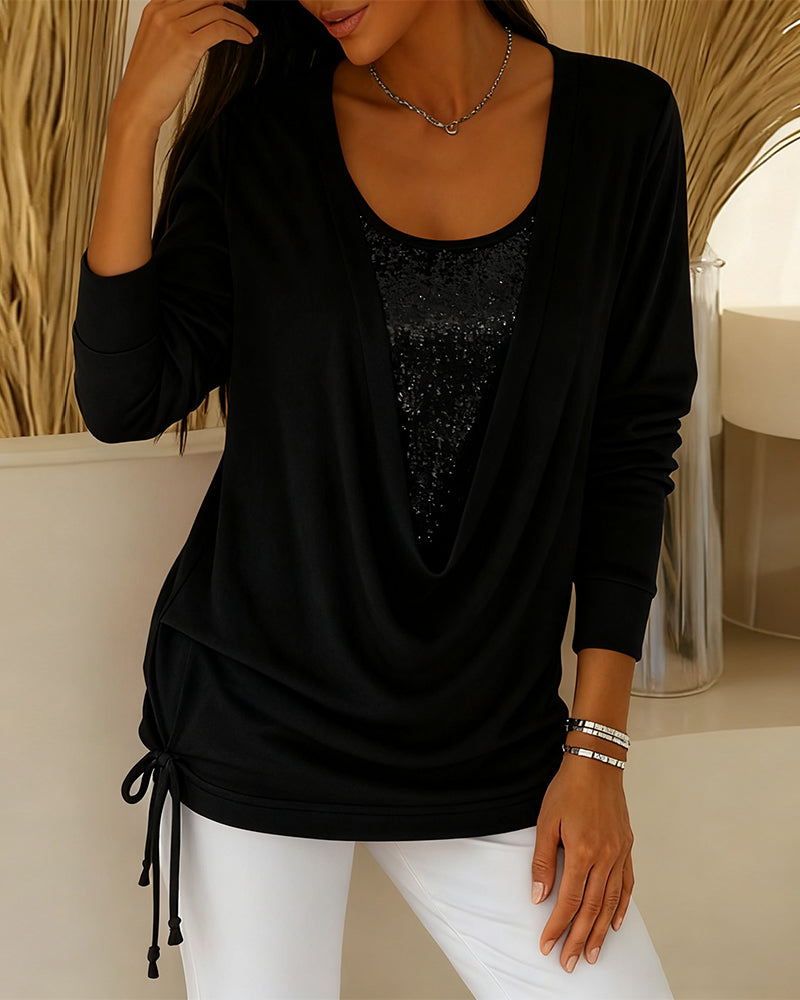 Dina™ | Women’s Contrast Sequin Top with Faux Two-Piece Look