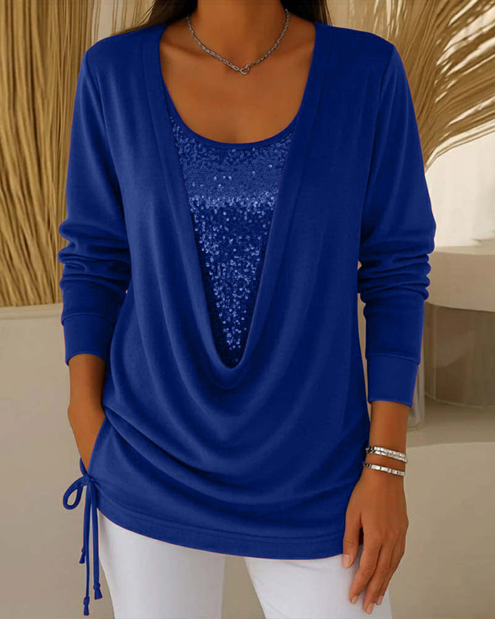 Dina™ | Women’s Contrast Sequin Top with Faux Two-Piece Look