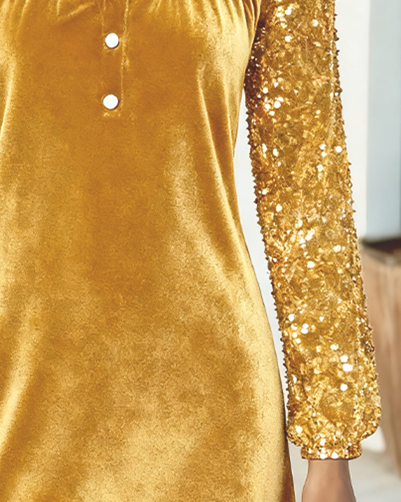 Vanya™ | Women’s Velvet Patchwork Dress with Sequin Details