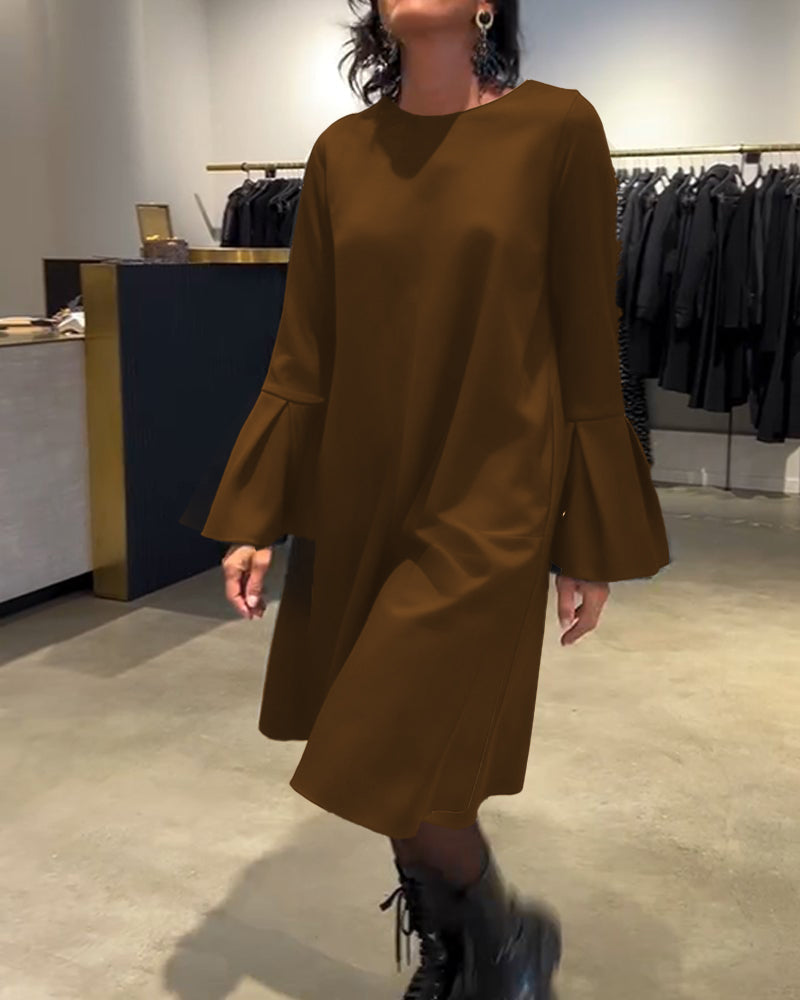 Celin™ | Women’s Solid Color Dress with Flutter Sleeves and Ruffle Detail