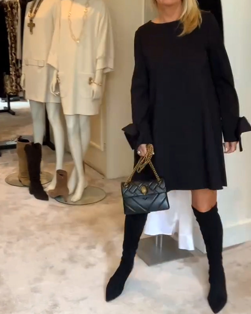 Ines™ | Women’s Bold Dress with Round Collar and Flounce Sleeves