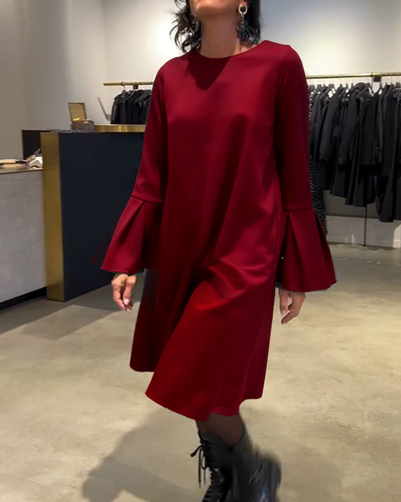 Celin™ | Women’s Solid Color Dress with Flutter Sleeves and Ruffle Detail