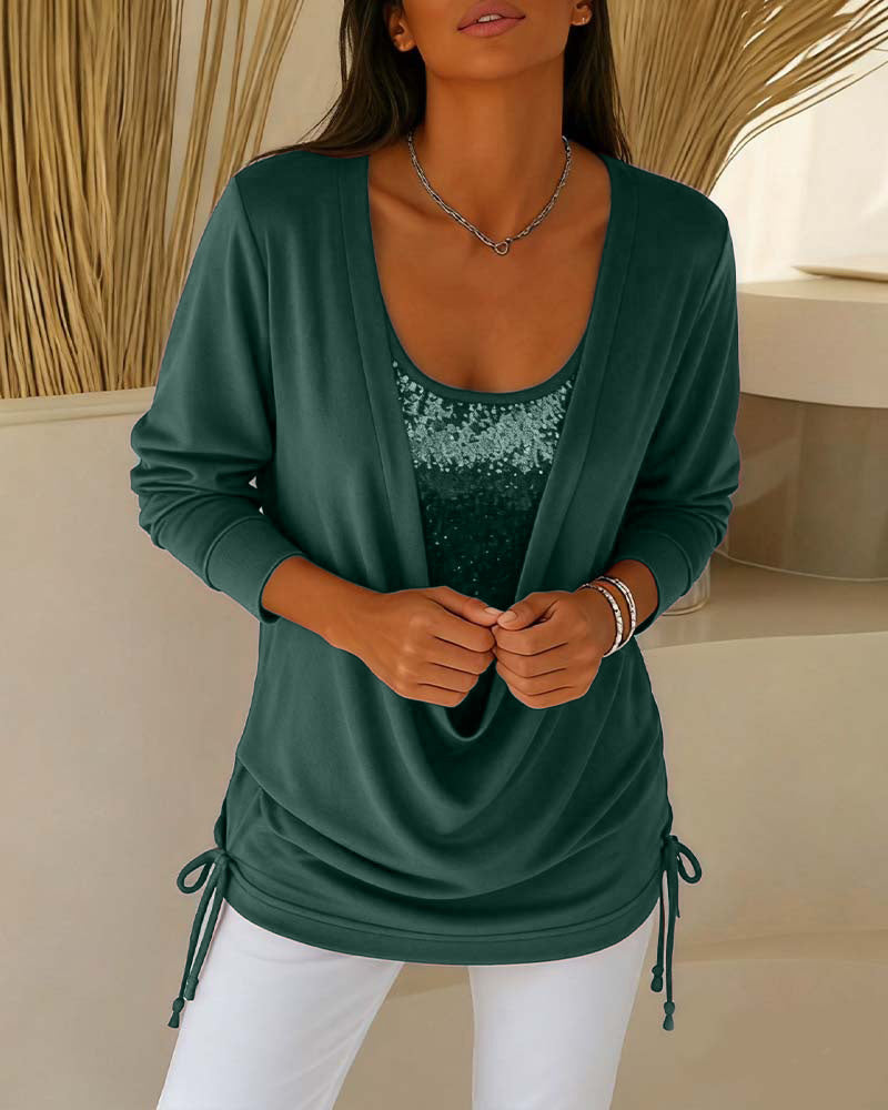 Dina™ | Women’s Contrast Sequin Top with Faux Two-Piece Look