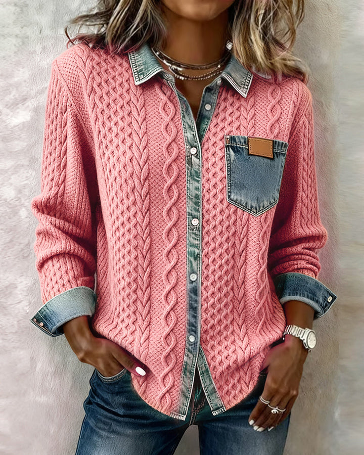 Maeve™ | Women’s Long Sleeve Shirt with Denim Patchwork
