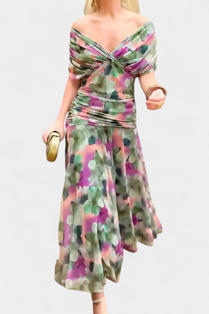 ENYA | LONG FLORAL DRESS WITH V-NECK