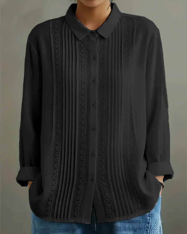 Anya™ | Women’s Solid Color Long Sleeve Shirt with Peter Pan Collar