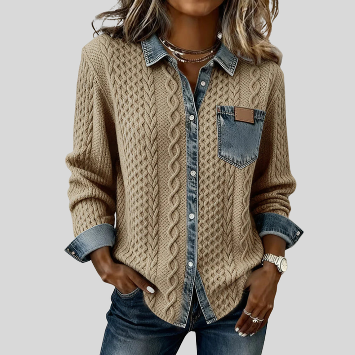 SADHBH | CABLE KNIT DENIM PATCHWORK SHIRT