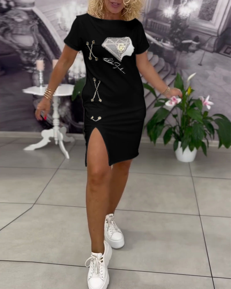 Liora™ | Women’s Printed Bodycon Dress with Slit