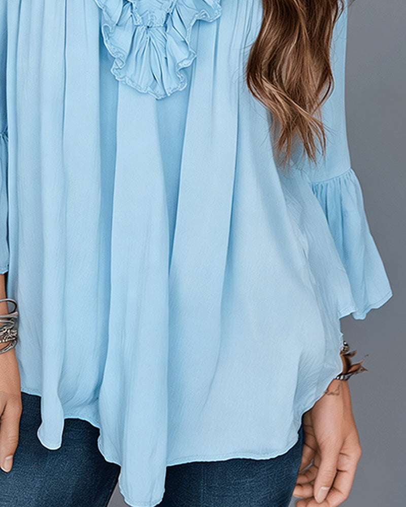 Amaris™ | Women’s Elegant V-Neck Blouse with Ruffle Detail