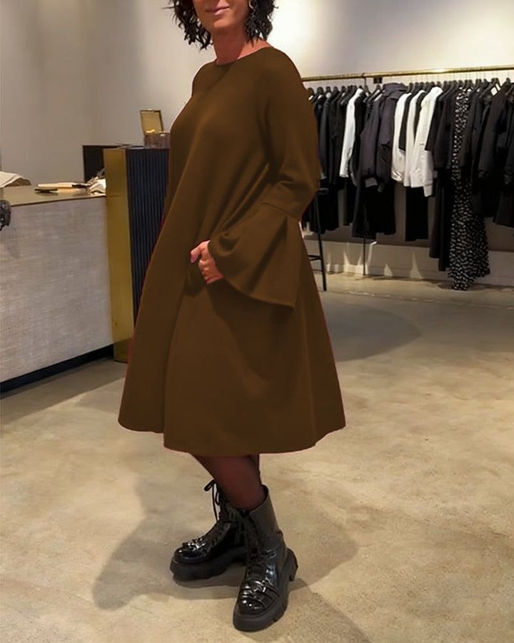 Celin™ | Women’s Solid Color Dress with Flutter Sleeves and Ruffle Detail