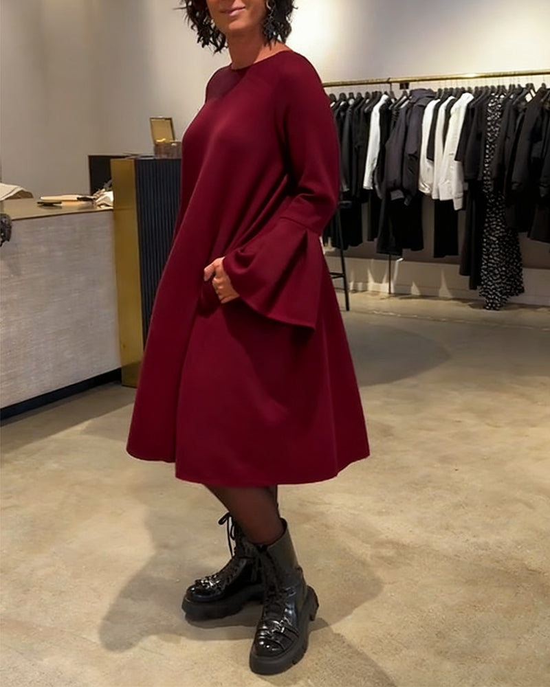 Celin™ | Women’s Solid Color Dress with Flutter Sleeves and Ruffle Detail