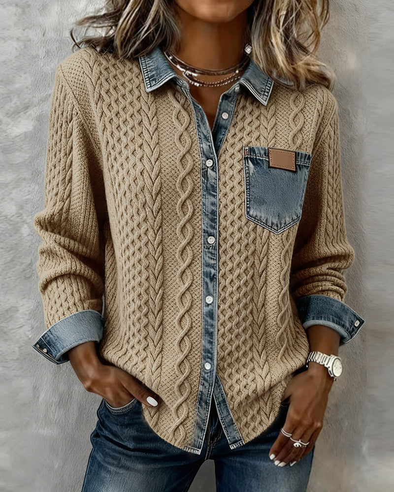 Maeve™ | Women’s Long Sleeve Shirt with Denim Patchwork