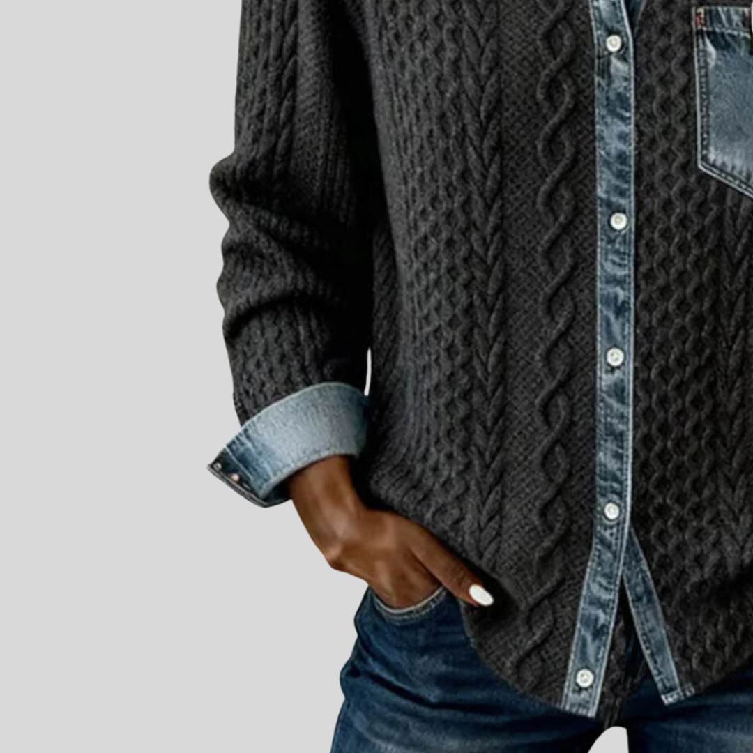 SADHBH | CABLE KNIT DENIM PATCHWORK SHIRT
