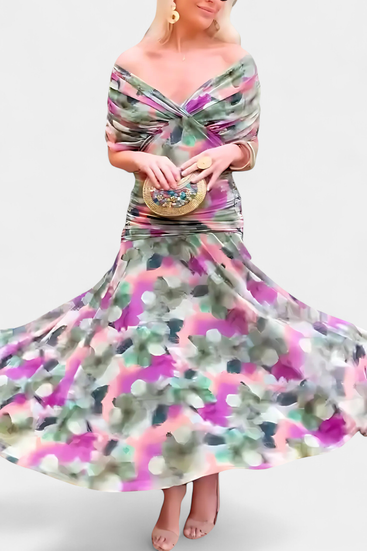 SHAUNA | LONG FLORAL DRESS WITH V-NECK