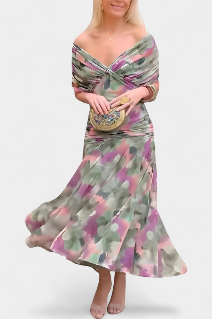 ENYA | LONG FLORAL DRESS WITH V-NECK