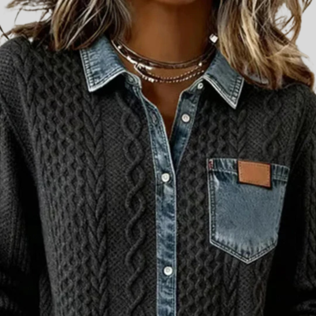 SADHBH | CABLE KNIT DENIM PATCHWORK SHIRT