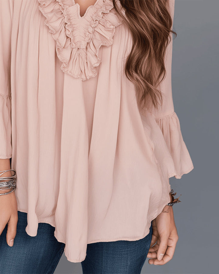 Amaris™ | Women’s Elegant V-Neck Blouse with Ruffle Detail