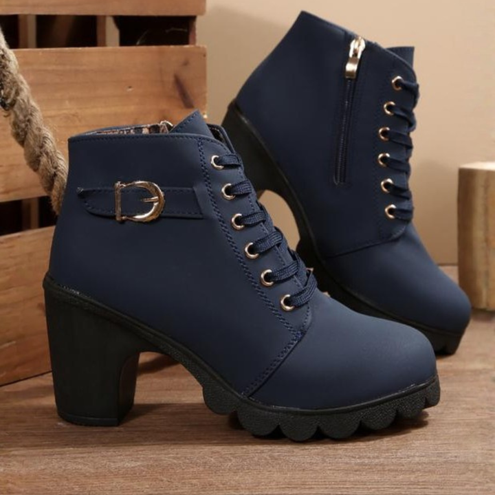 BRÍD | CHIC LACE-UP BUCKLE CHUNKY ANKLE BOOTS