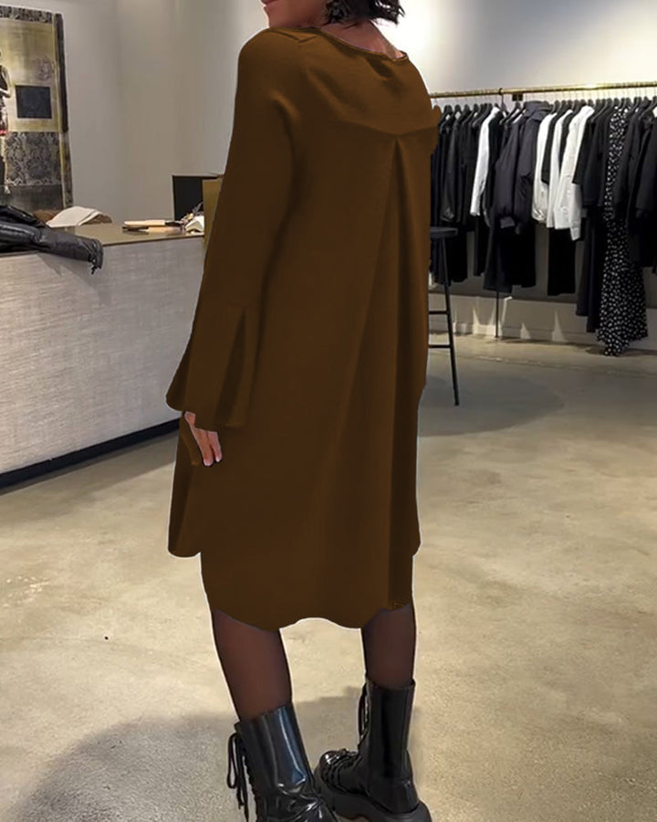 Celin™ | Women’s Solid Color Dress with Flutter Sleeves and Ruffle Detail