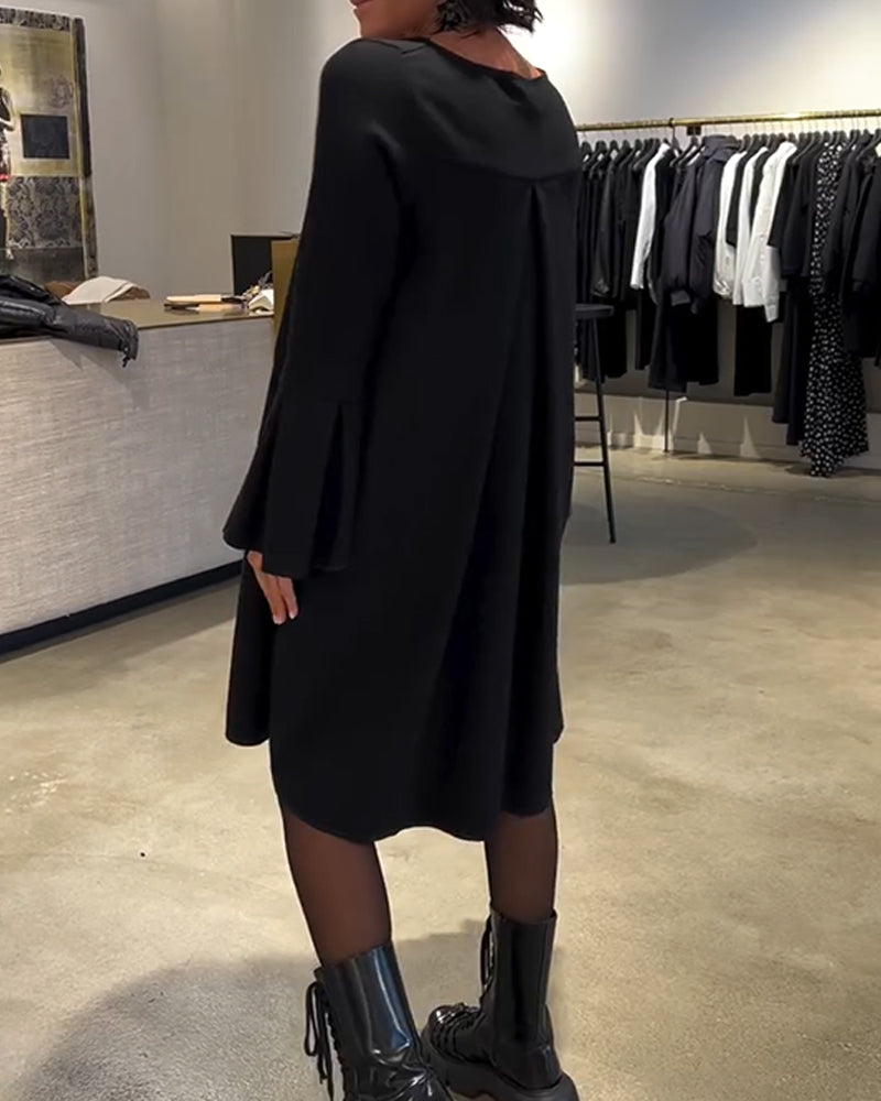 Celin™ | Women’s Solid Color Dress with Flutter Sleeves and Ruffle Detail