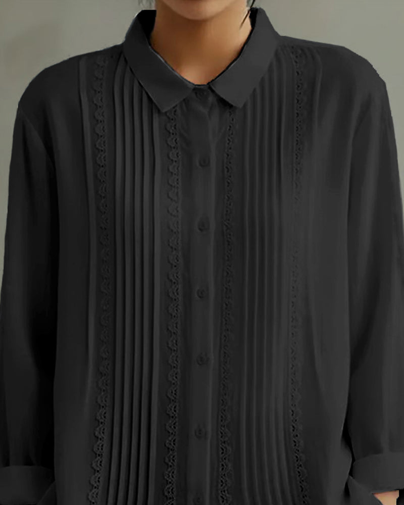 Anya™ | Women’s Solid Color Long Sleeve Shirt with Peter Pan Collar