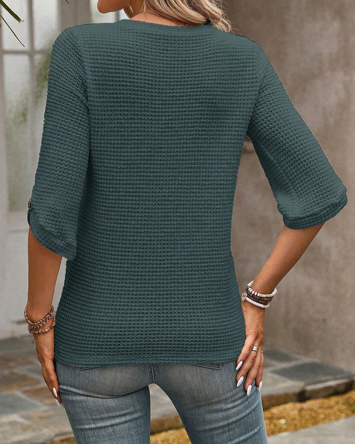 Rina™ | Women’s Solid Waffle Knit Round Neck Top