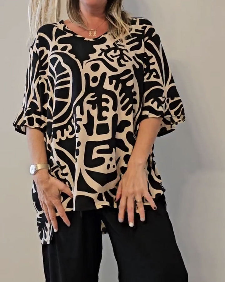 Esra™ | Women’s Loose Top with Abstract Botanical Print