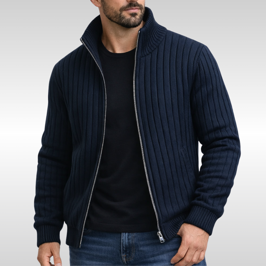 SEAMUS | CLASSIC RIB-KNIT ZIP CARDIGAN FOR MEN