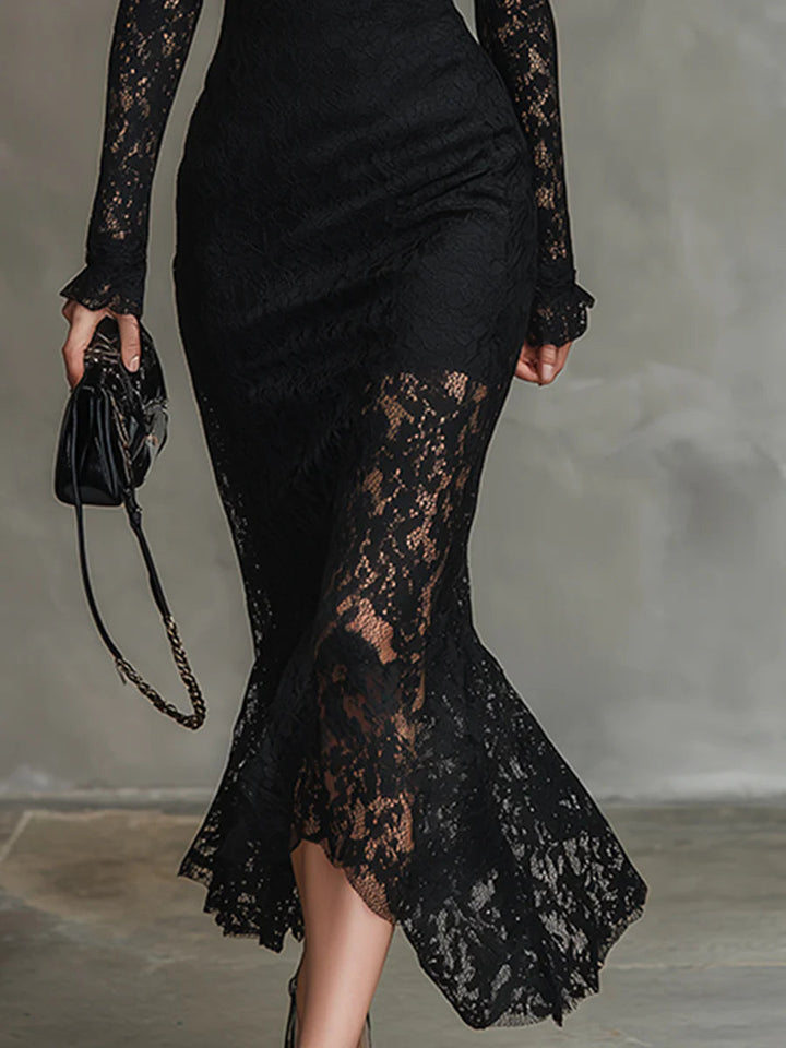 Elwira™ | Elegant Black Maxi Dress with Lace