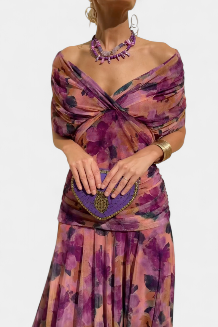 ENYA | LONG FLORAL DRESS WITH V-NECK