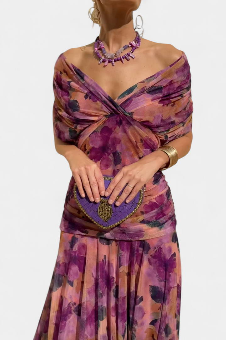 ENYA | LONG FLORAL DRESS WITH V-NECK