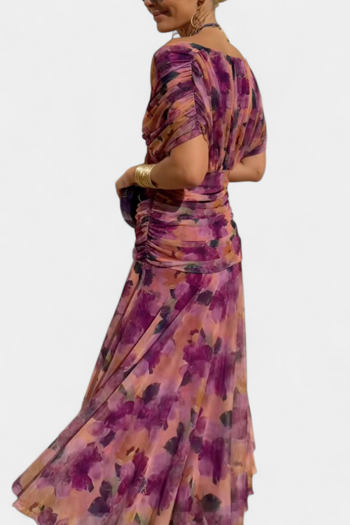 SHAUNA | LONG FLORAL DRESS WITH V-NECK