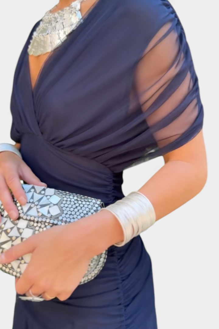 STEFANIA | ELEGANT LONG FLORAL V-NECK DRESS