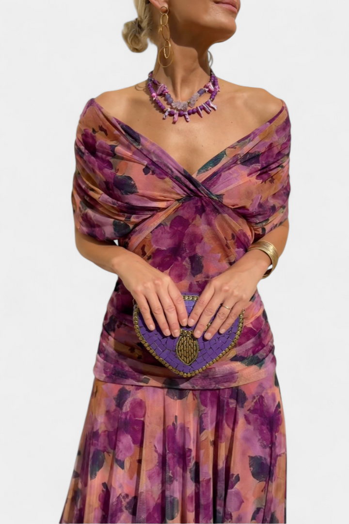 ENYA | LONG FLORAL DRESS WITH V-NECK