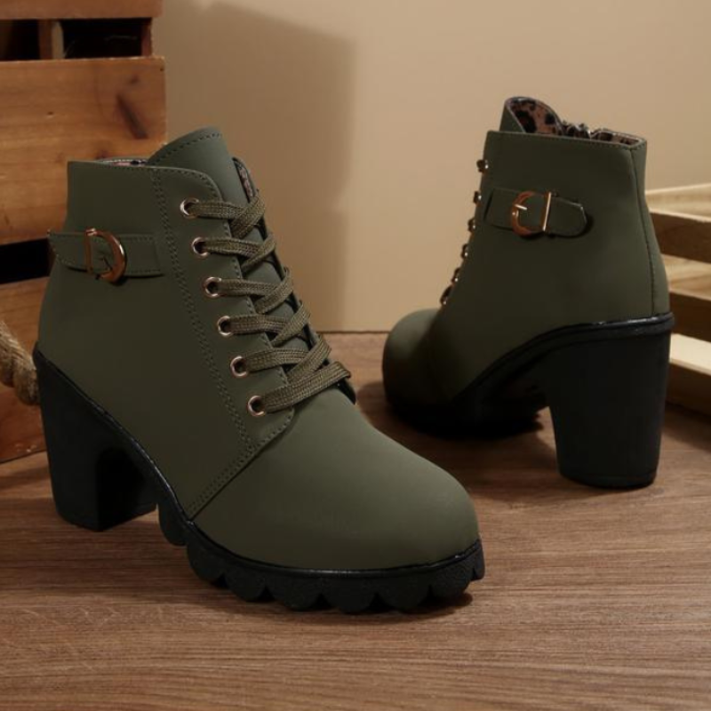 BRÍD | CHIC LACE-UP BUCKLE CHUNKY ANKLE BOOTS
