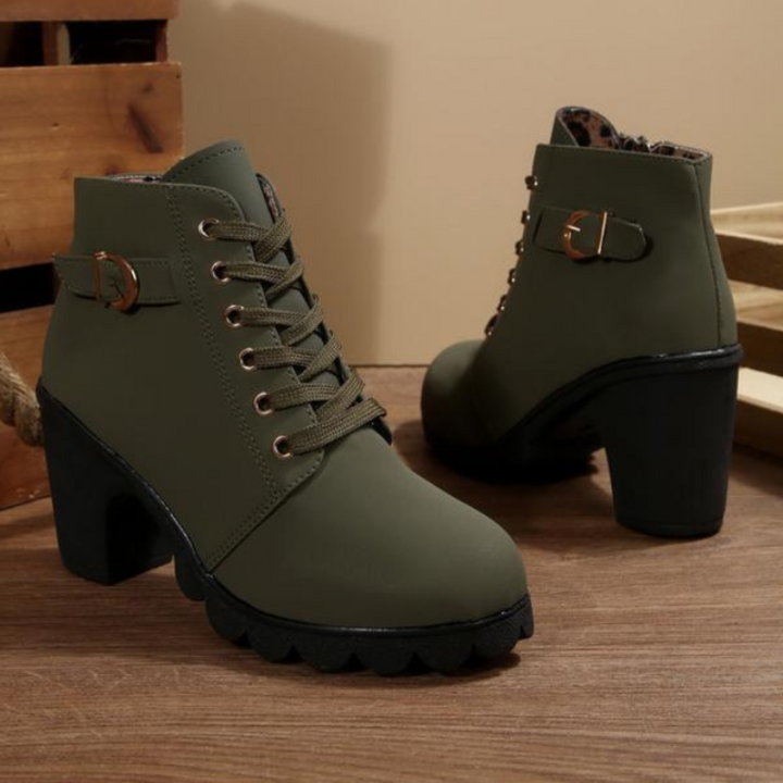 BRÍD | CHIC LACE-UP BUCKLE CHUNKY ANKLE BOOTS