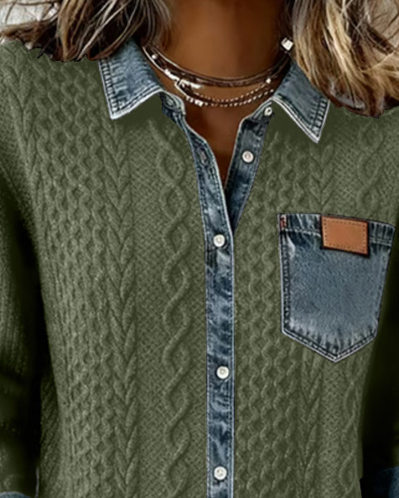 Maeve™ | Women’s Long Sleeve Shirt with Denim Patchwork