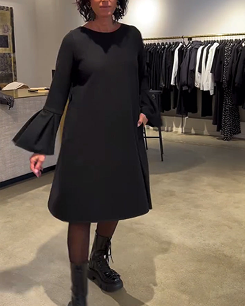 Celin™ | Women’s Solid Color Dress with Flutter Sleeves and Ruffle Detail