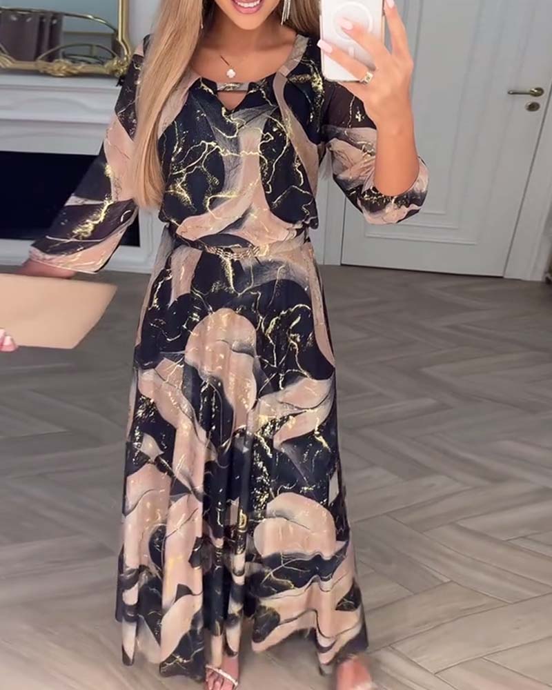 Sylvie™ | Women’s Elegant Printed Dress with 3/4 Sleeves and Fitted Waist