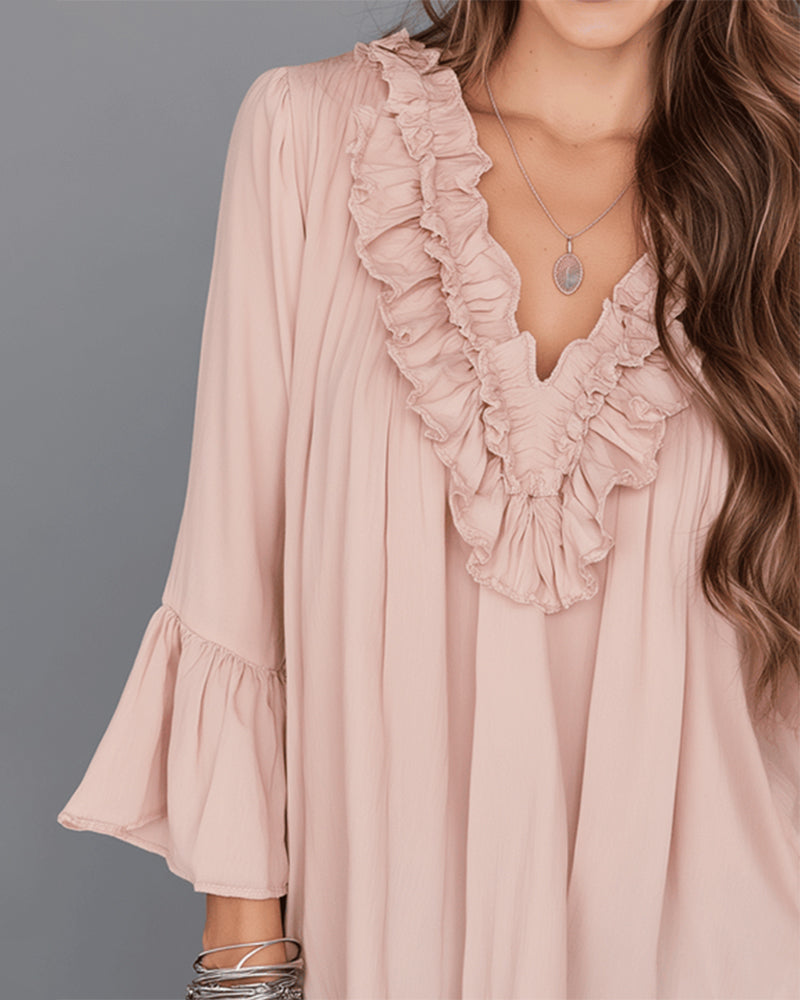 Amaris™ | Women’s Elegant V-Neck Blouse with Ruffle Detail