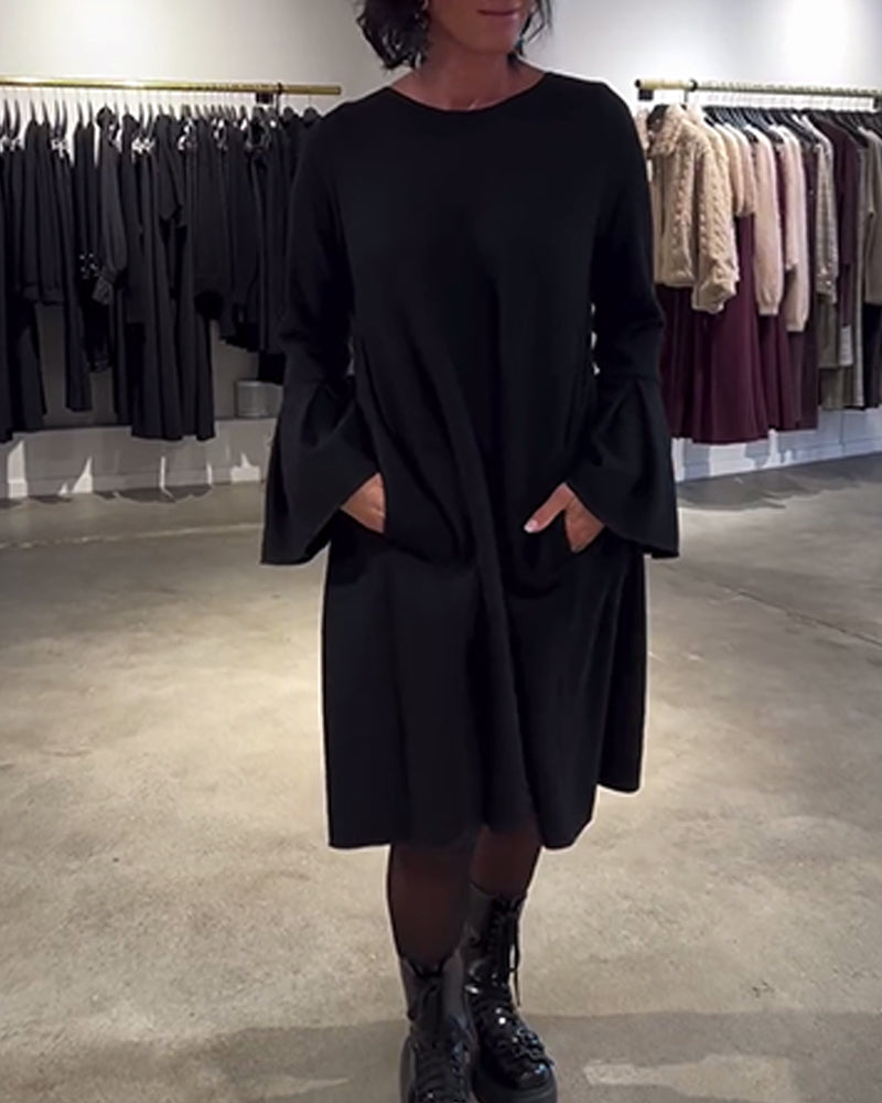 Celin™ | Women’s Solid Color Dress with Flutter Sleeves and Ruffle Detail