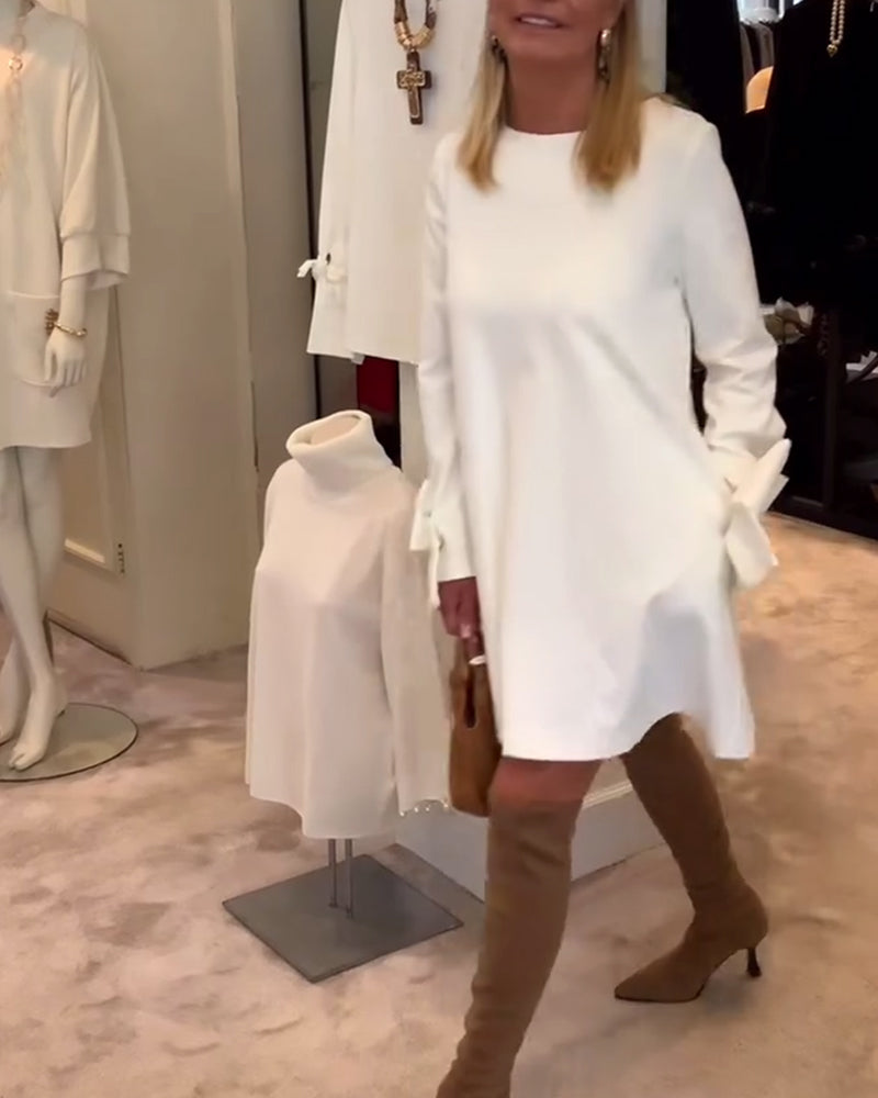 Ines™ | Women’s Bold Dress with Round Collar and Flounce Sleeves