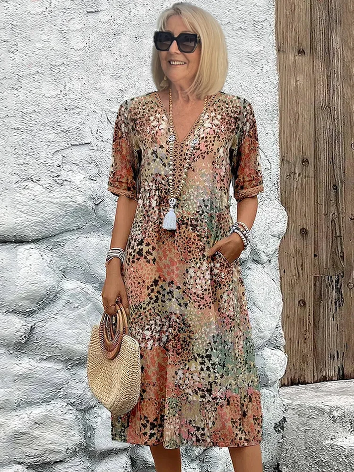SINEAD | FLORAL V-NECK MIDI DRESS